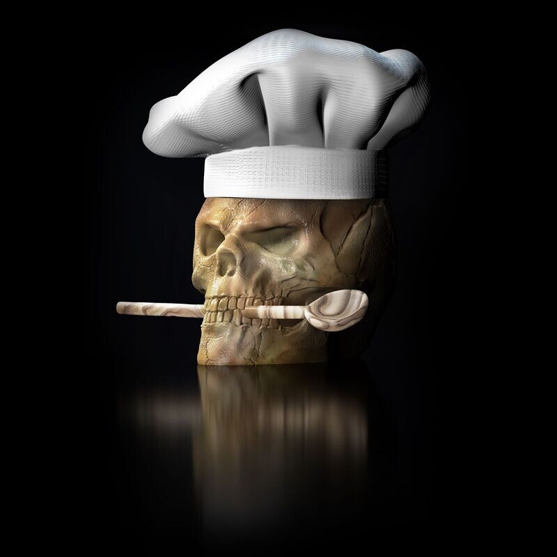 Chefs Skull with cooking spoon - 3D print model Chefs Skull with cooking spoon - 3D print model