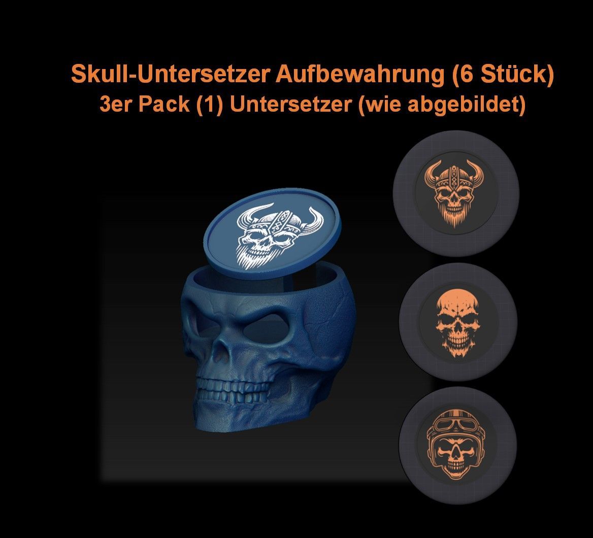 Skull-Untersetzer-Halter-mit 3 Untersetzern im Spar-Pack (1) - 3D Modell Datei