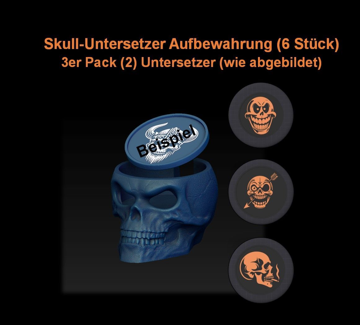 Skull-Untersetzer-Halter-mit 3 Untersetzern im Spar-Pack (2) - 3D Modell Datei