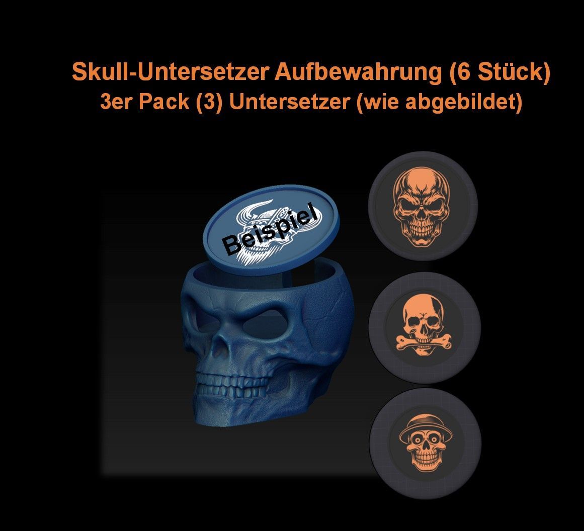 Skull-Untersetzer-Halter-mit 3 Untersetzern im Spar-Pack (3) - 3D Modell Datei