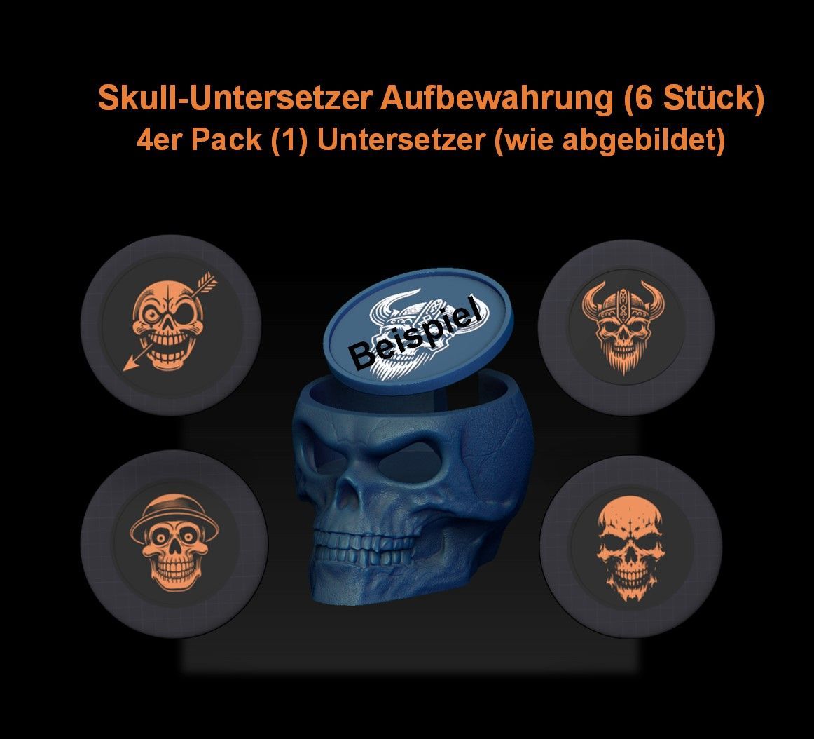 Skull-Untersetzer-Halter-mit 4 Untersetzern im Spar-Pack (1) - 3D Modell Datei