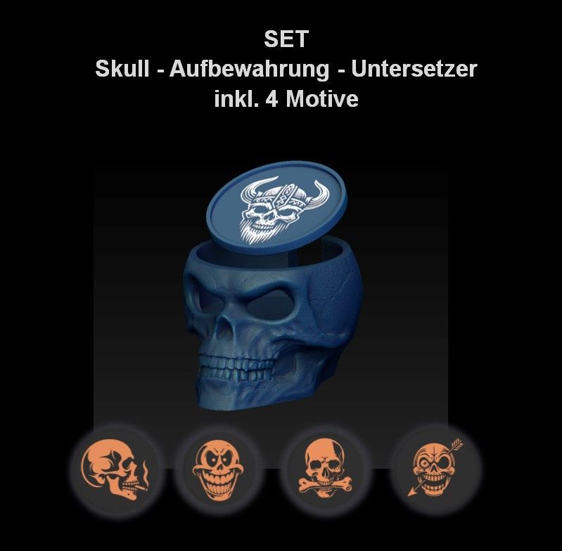 Spar Set- Skull-Untersetzer-Halter-inklusive 4 Untersetzern 3D Modell Datei