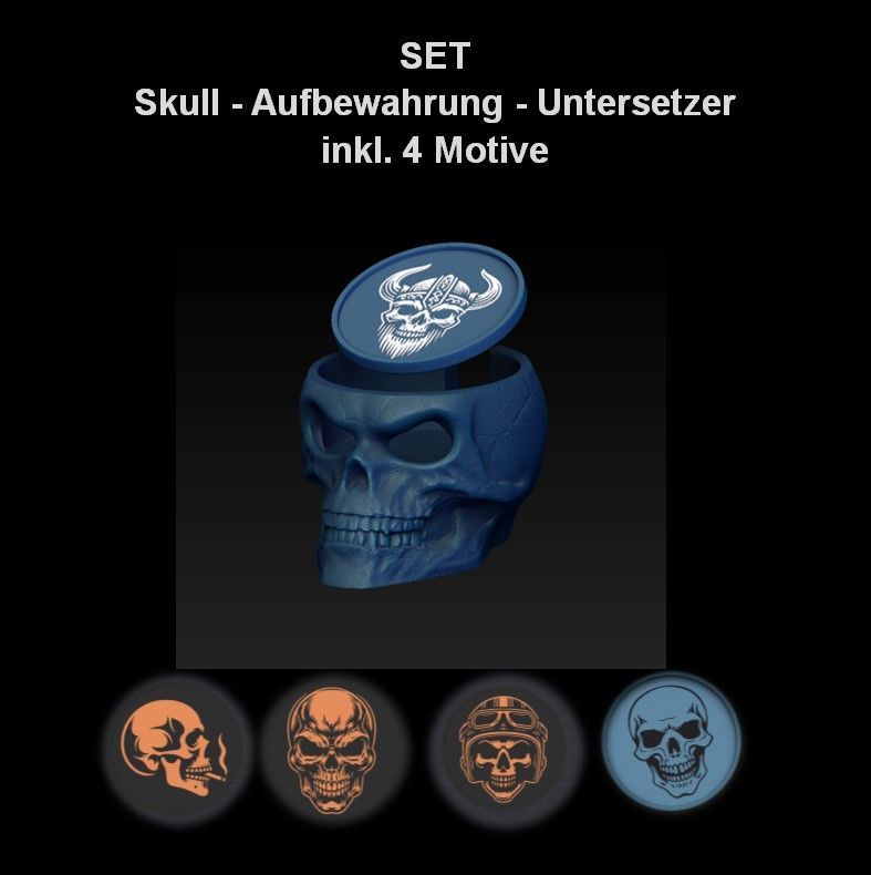 Spar Set- Skull-Untersetzer-Halter-inklusive 4 Untersetzern 3D Modell Datei