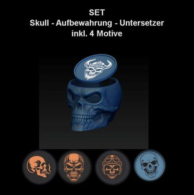 Spar Set- Skull-Untersetzer-Halter-inklusive 4 Untersetzern 3D Modell Datei