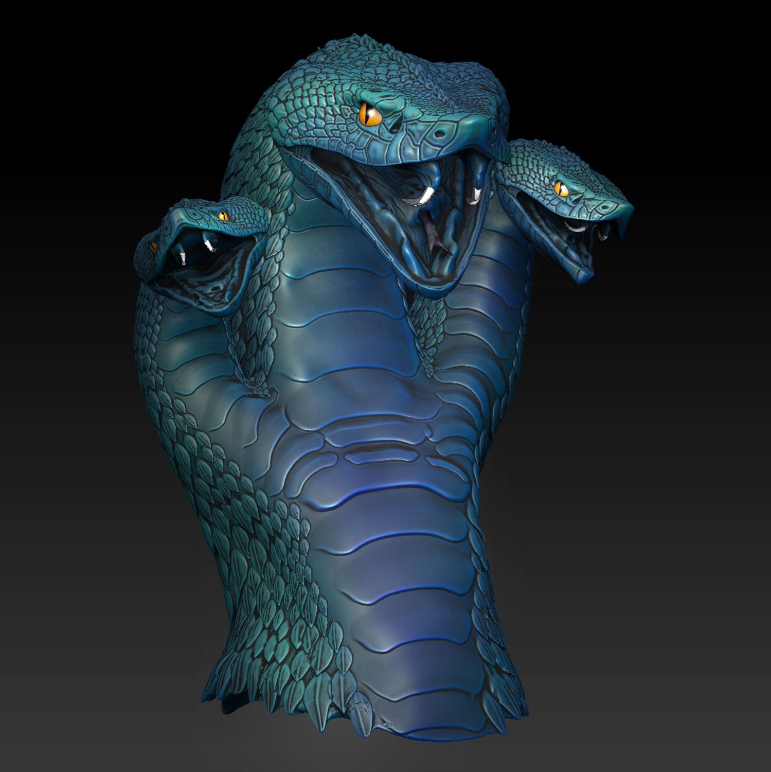 Harlekin-Snake-3-Head-  3D-Druck -Modell