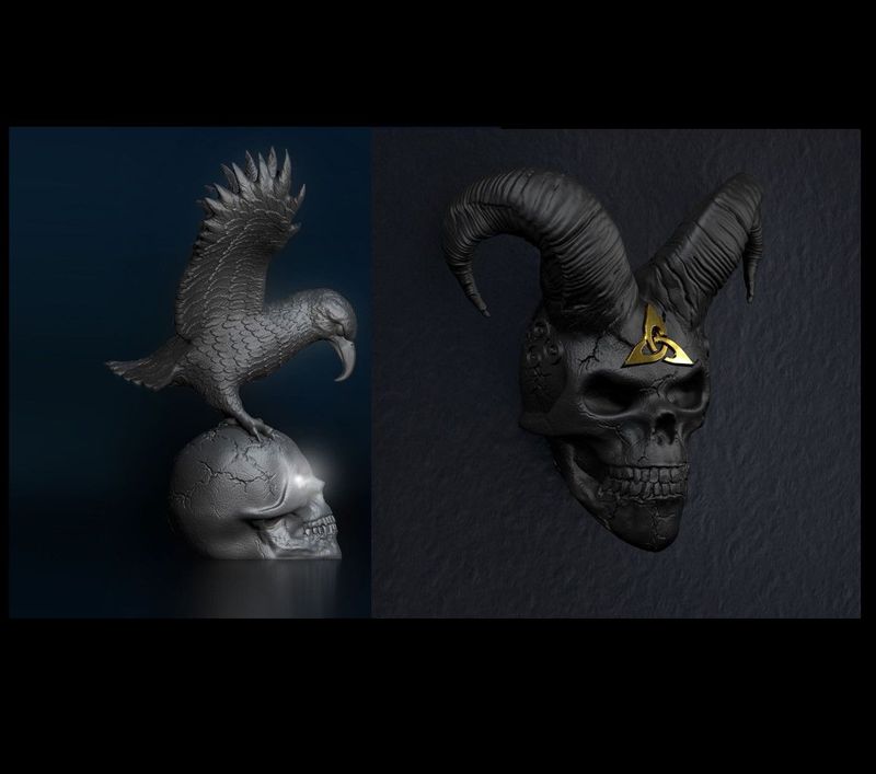 2er Pack - 30% Rabatt Skull mit Adler, Skull- Celtic-Widder, zur Anbringung an die Wand -  3D Model Dateien