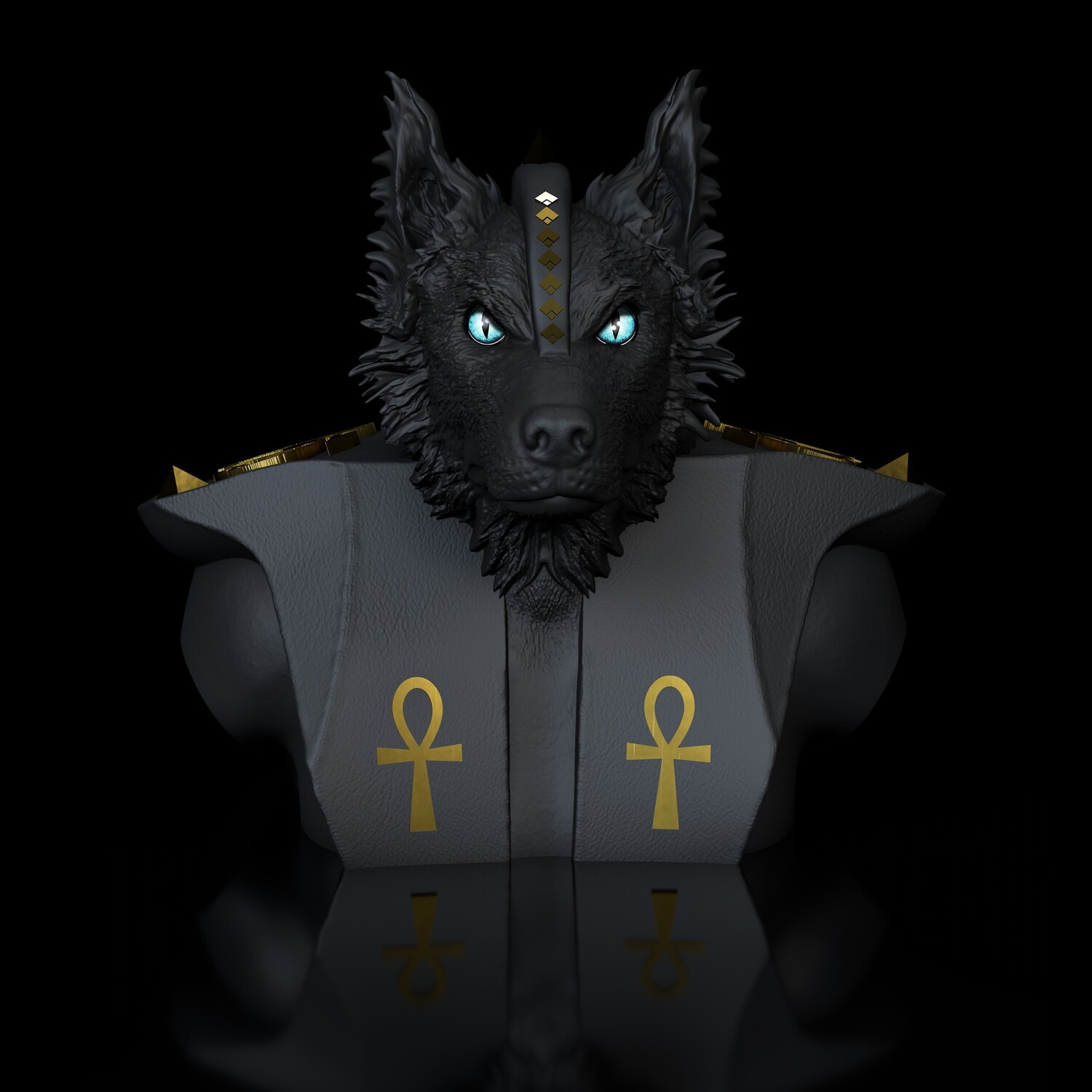 Australian Shepherd Bust (Dog, Animal) as STL 3D Printing Model Variant I - Evil Gaze High-Polygon