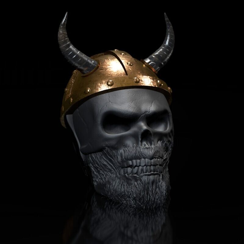 Viking-Skull I - Skull - Viking with Helmet and Horns- The helmet is removable and can be used as a storage option- STL 3D print model- High-Polygon