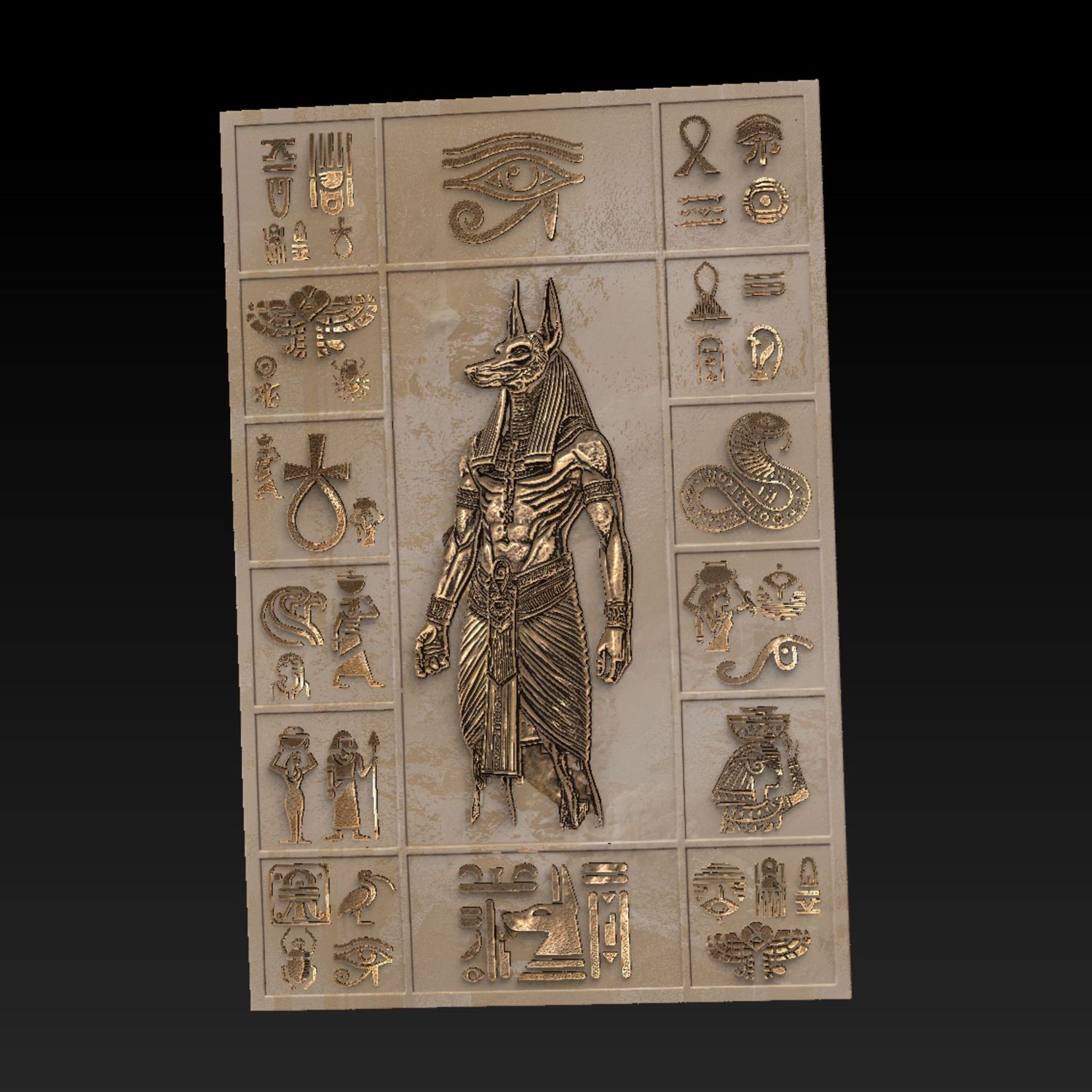 Wand Deko Platte mit altägyptischen Motiven 120x80cm  -  3D Modell Datei