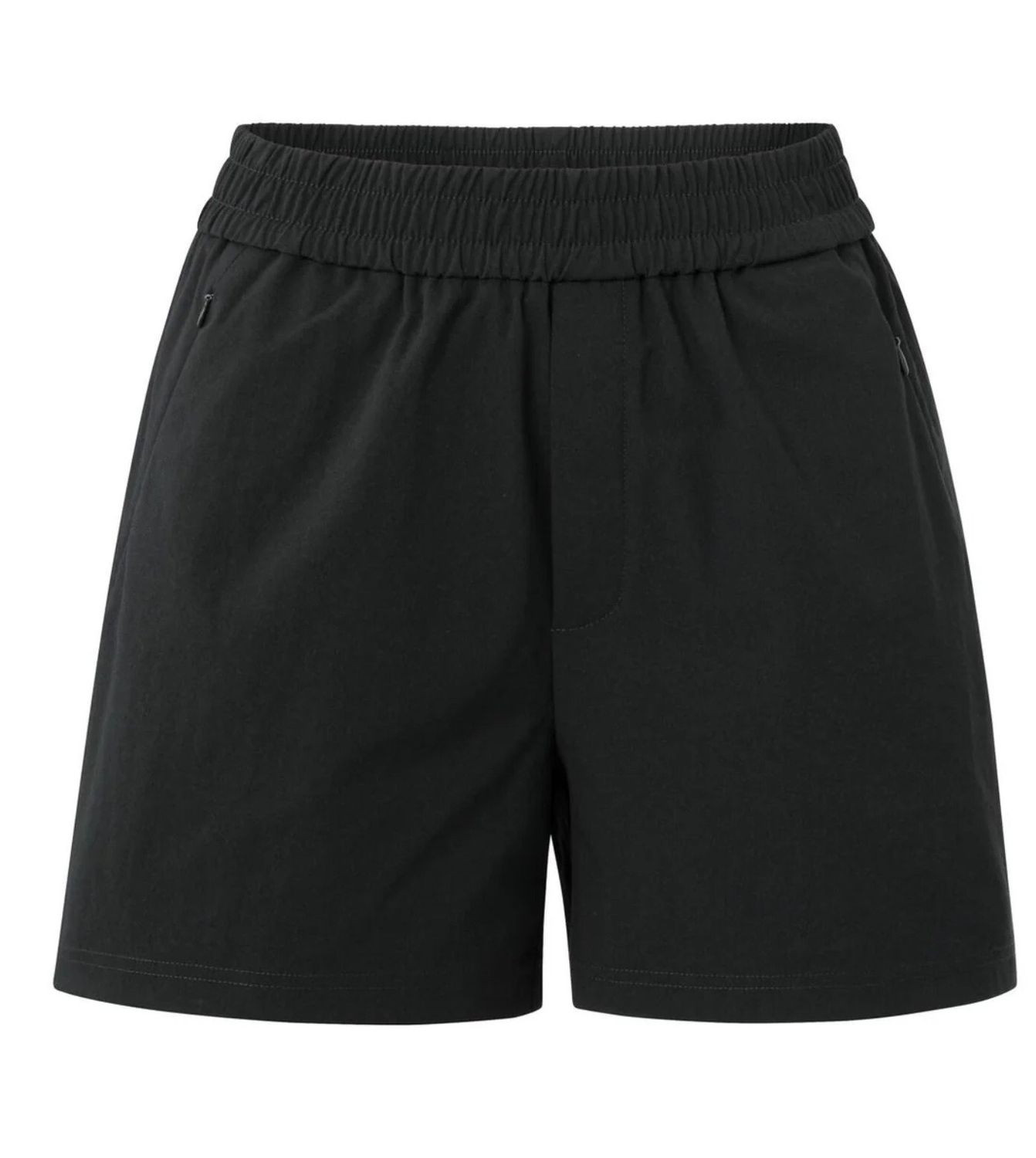 Woven Short Elastic Waist Zipper Pockets