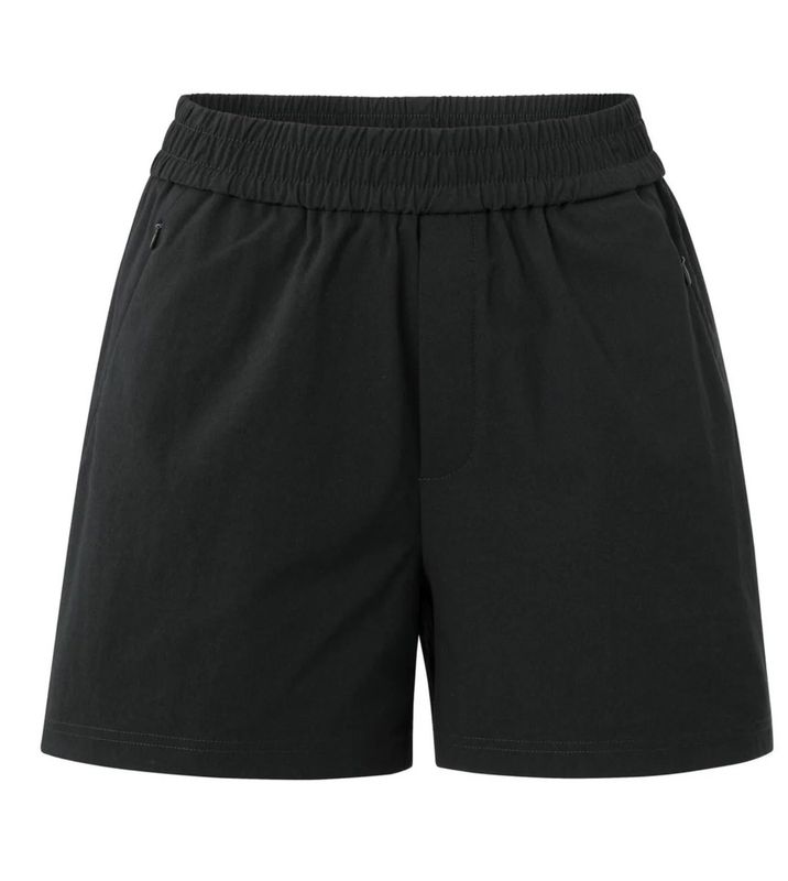 Woven Short Elastic Waist Zipper Pockets