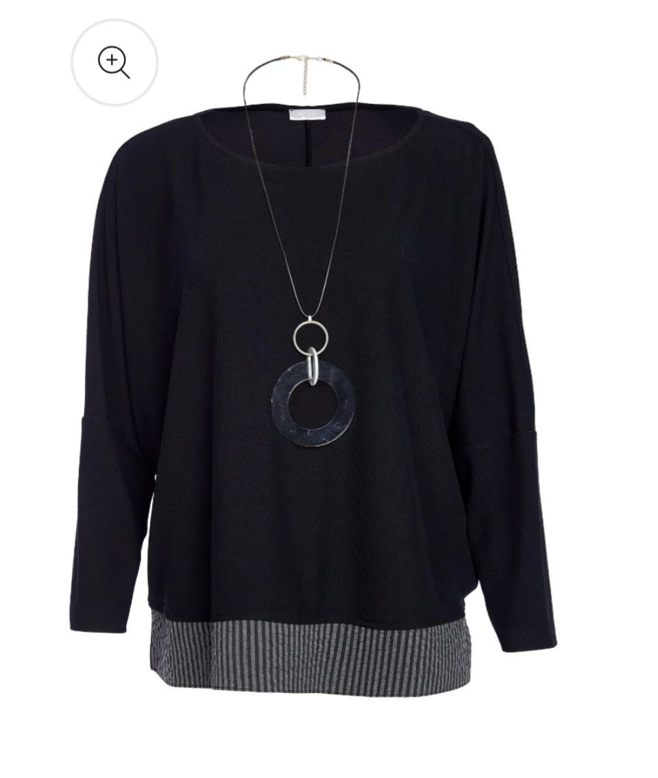 Naya Black/Grey Stripe Hem Top /Necklace
