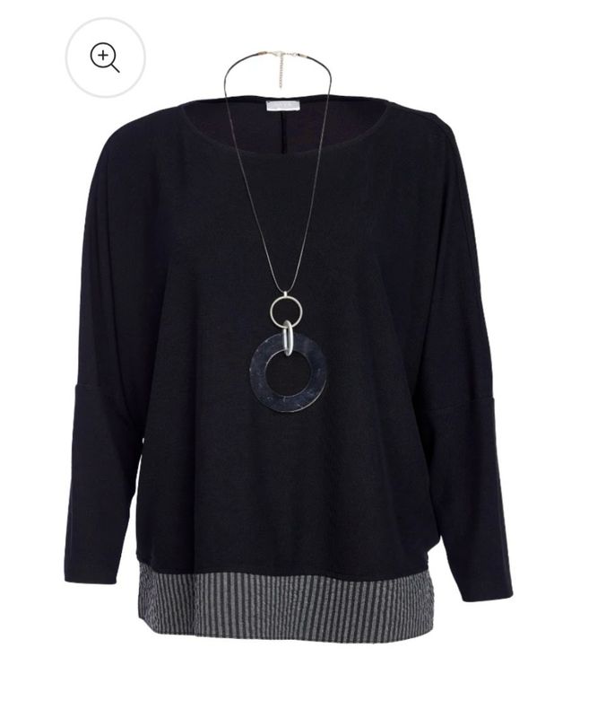 Naya Black/Grey Stripe Hem Top /Necklace