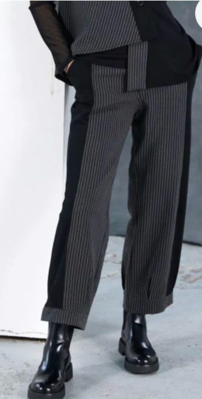 NAYA NAW25219 Stripped trouser with contrast side panels and hem cuff