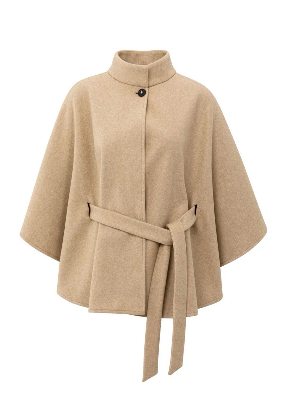 Soft woven poncho with collar and belt