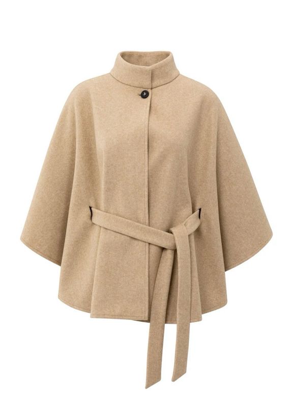 Soft woven poncho with collar and belt