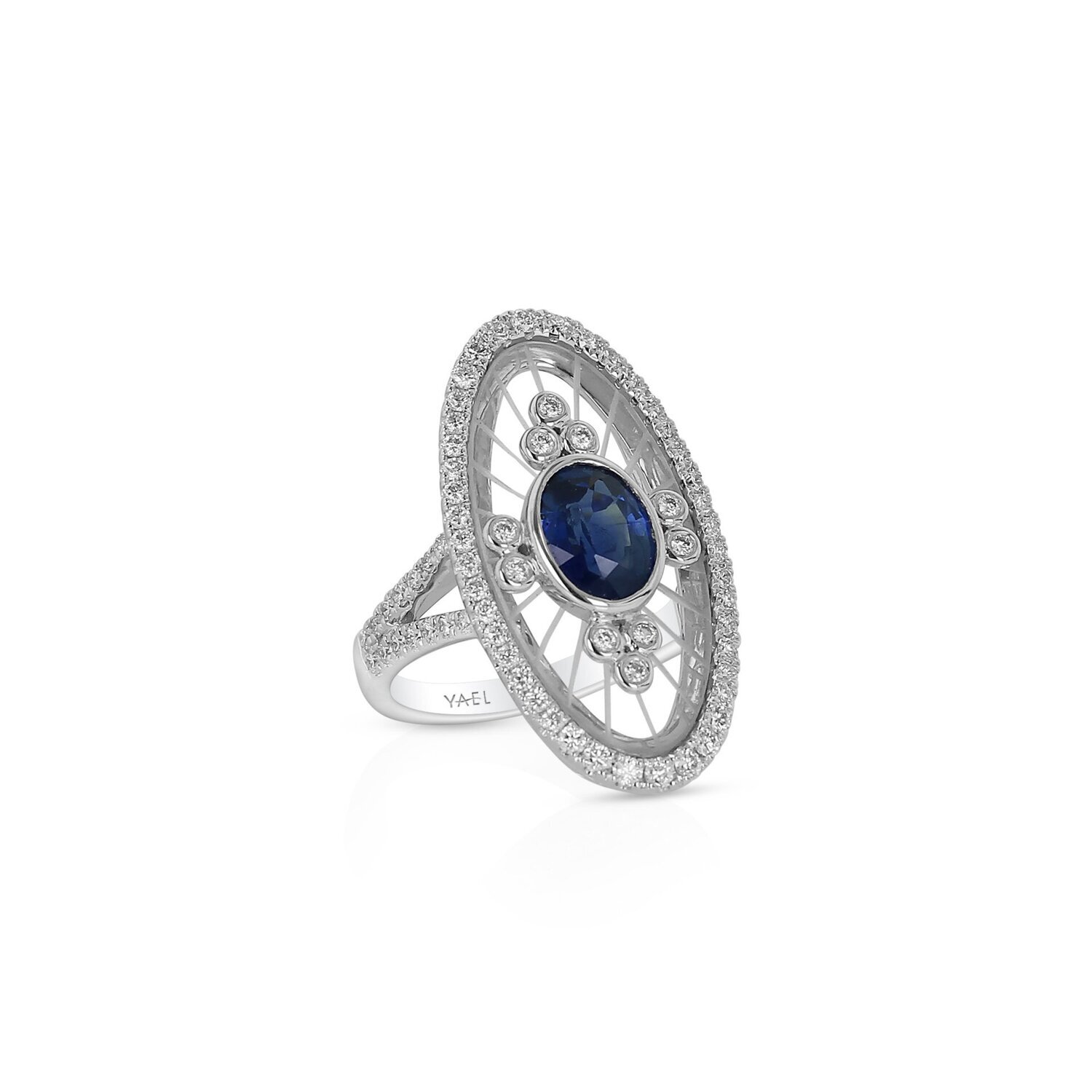 18kt White Gold - Oval Blue Sapphire: 1.64ct - Crystal: 3.45ct - White Round Diamond: 0.90ct