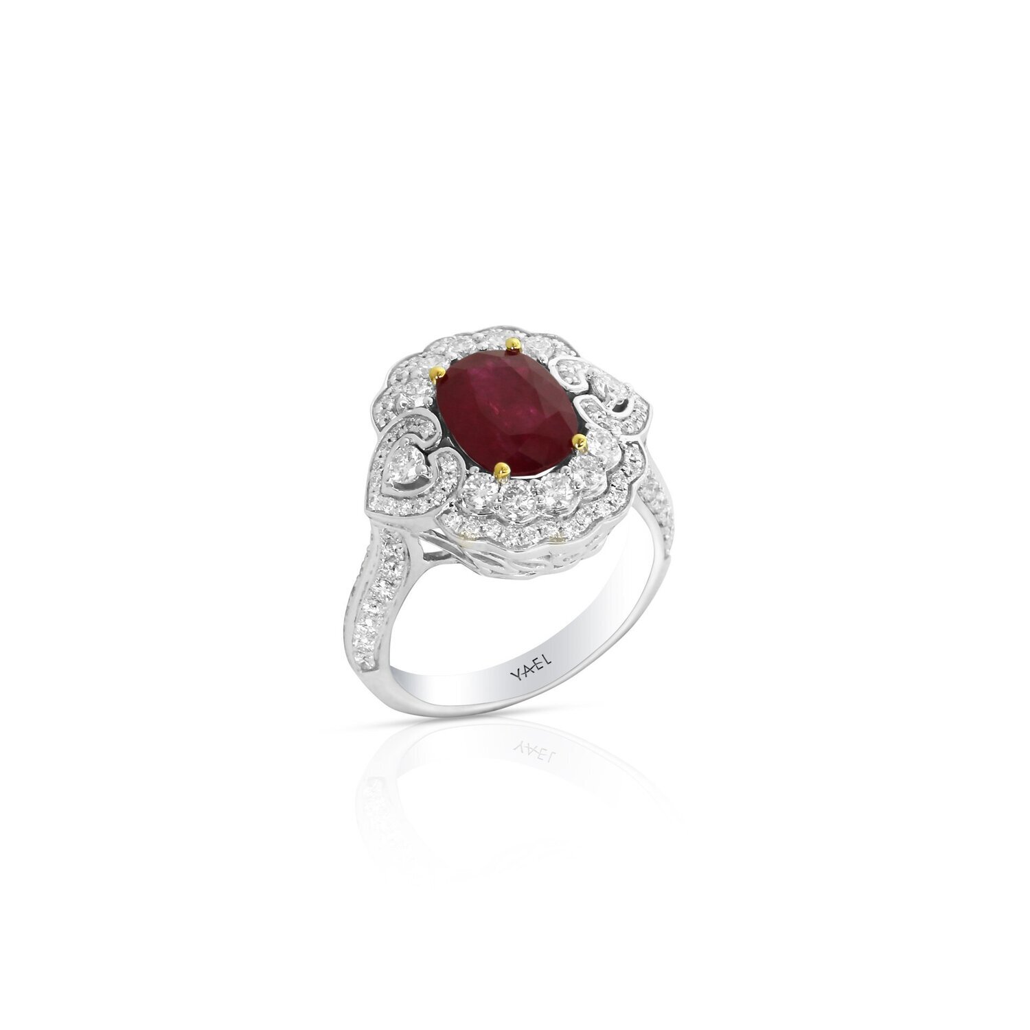 18kt White and Yellow Gold - Oval Ruby: 2.80ct - White Round Diamond: 1.02ct