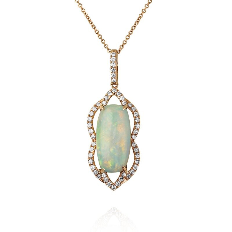 18kt White and Rose Gold - White Opal: 6.28ct - White Round Diamond: 0.93ct