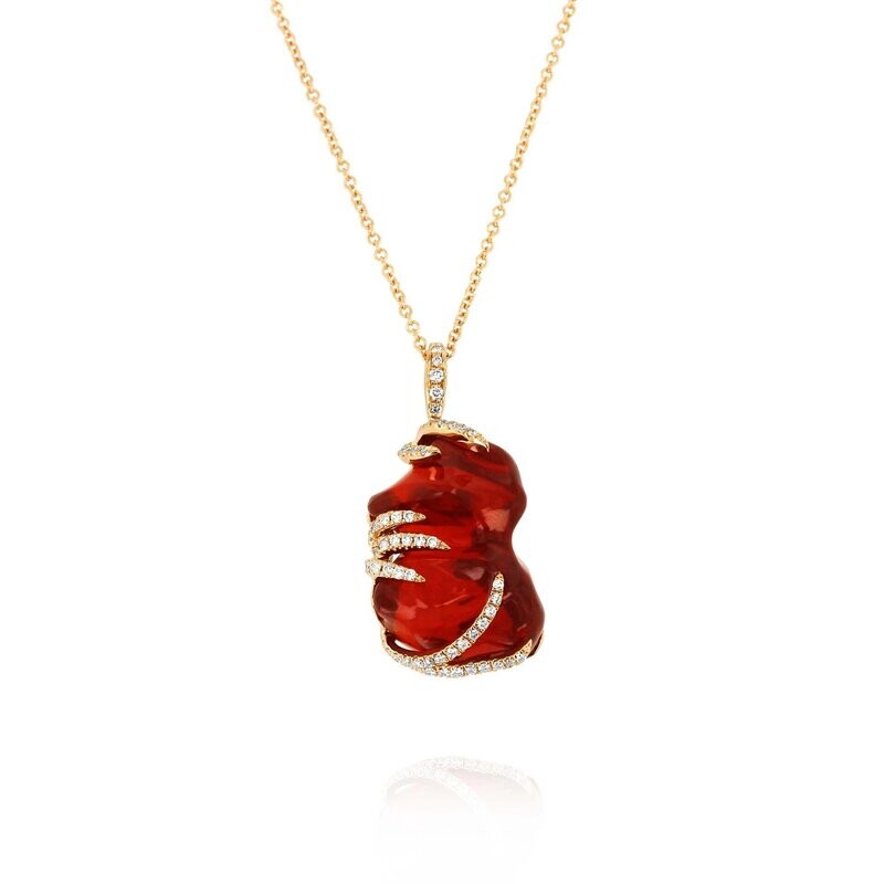 18kt Rose Gold - Irregular Fire Opal: 11.13ct - White Round Diamond: 0.30ct