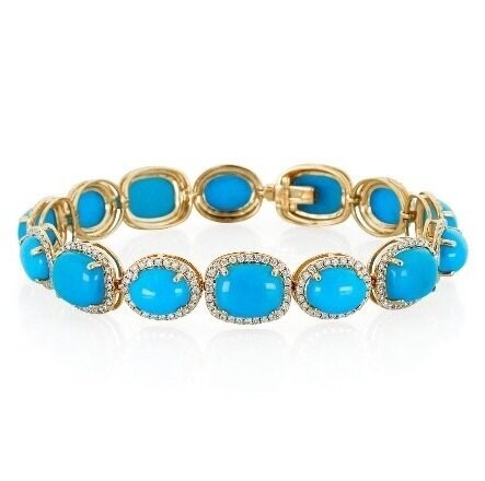 18kt Rose Gold - OvalTurquoise: 51.40ct - OvalTurquoise: 11.10ct - Round Diamonds: 1.67ct
