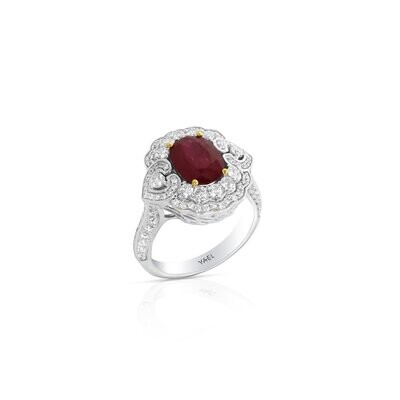 18kt White and Yellow Gold - Oval Ruby: 2.80ct - White Round Diamond: 1.02ct