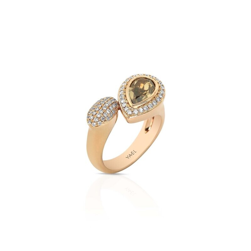 18kt Rose Gold - Pear Brown Diamond: 1.50ct - White Round Diamond: 0.38ct