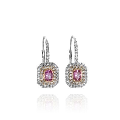 18kt White and Rose Gold - Radiant Pink Sapphire: 0.98ct - White Round Diamond: 0.75ct