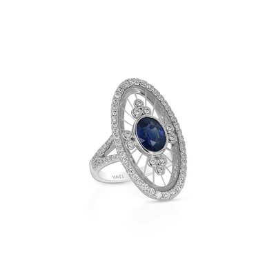 18kt White Gold - Oval Blue Sapphire: 1.64ct - Crystal: 3.45ct - White Round Diamond: 0.90ct