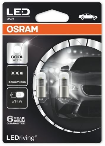 LED 1W 12V BA9s 2tk T4W WHITE OSRAM