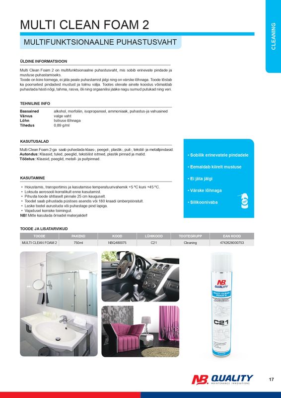 MULTIFUNKTSIONAALNE PUHASTUSVAHT C21 750ML - NBQ480075