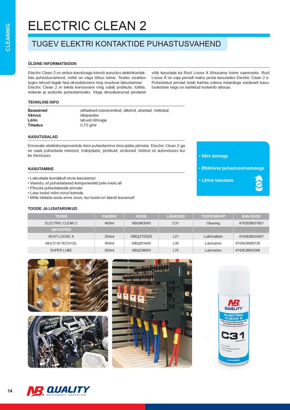 TUGEV.ELEKTRIKONTAKTIDE PUHASTUS AEROSOOL C31 400ML - NBQ483040