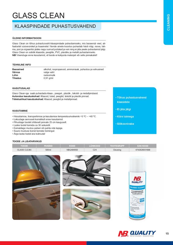 Klaaspindade puhastusvaht aerosool C24 500ml - NBQ484050