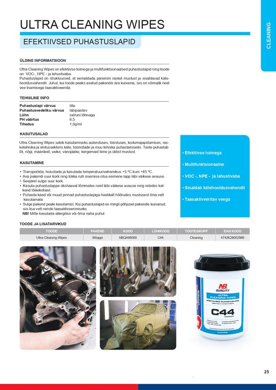 Efektiivsed Puhastuslapid (90tk) Ultra Cleaning Wipes C44 - NBQ466000