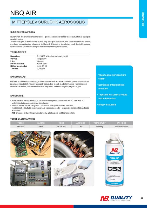 Mittepõlev suruõhk aerosoolis C53 400ml - NBQ461040