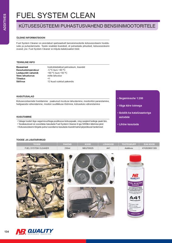 Kütusesüsteemi puhastusvahend bensiinimootoritele 250ml - NBQ705025