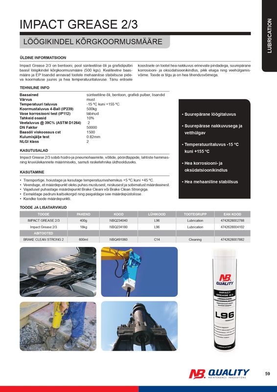 LÖÖGIKINDEL KÕRGKOORMUSMÄÄRE L96 400G - NBQ234040