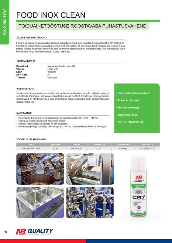 TOIDUAINETÖÖSTUSE ROOSTEVABA PUHASTUS AEROSOOL C97 500ML - NBQ479050