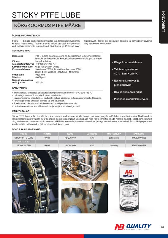 Kõrgkoormus teflonmääre PTFE L36 400ml - NBQ203040