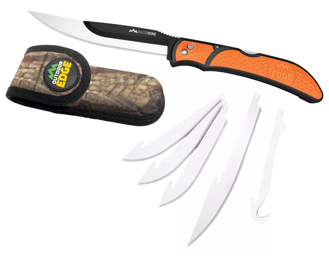 Outdoor Edge RazorBone  Folding Blade Knife, 5 blades, Sheath RBB-20C