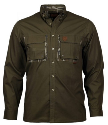 Gamekeepers Mens Dirt Shirt, Green with Camo Accents, Long Sleeve