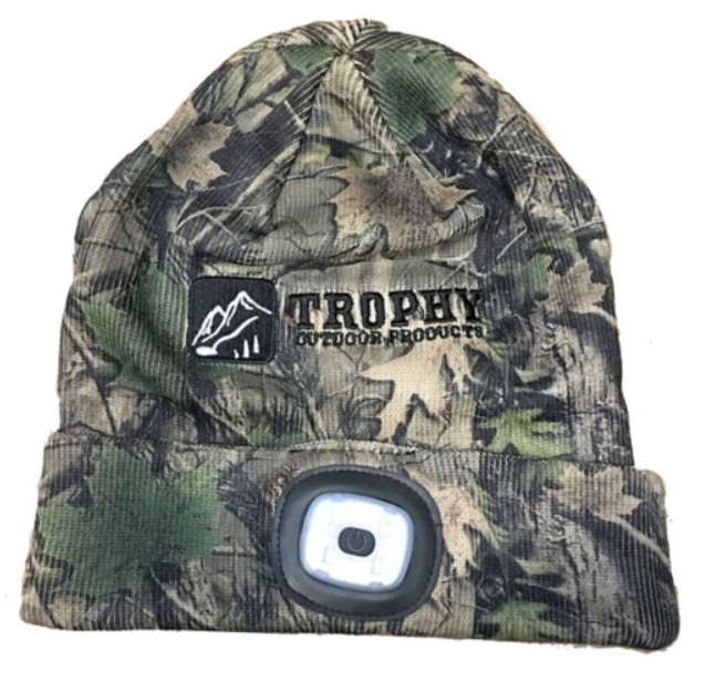 Trophy Outdoors Knit Hat with Rechargeable LED 200 Lumen Headlamp, Camo TOP2000C