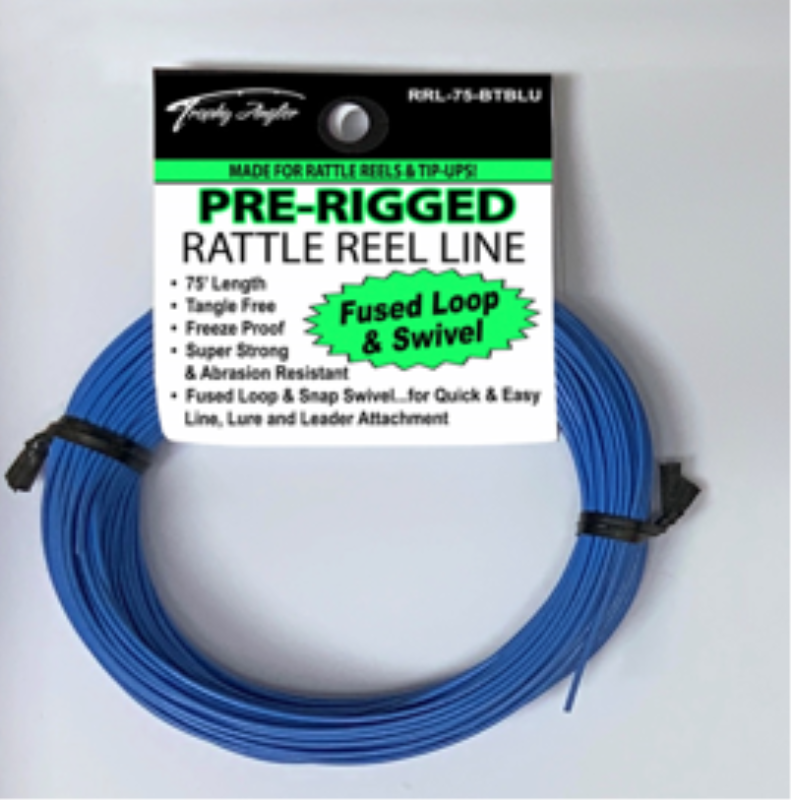 TROPHY  ANGLER PRE-RIGGED RATTLE REEL LINE, 75' BLUE RRL75BTBLU