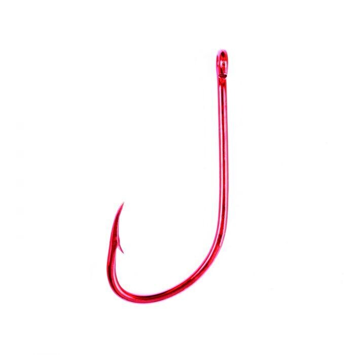 Eagle Claw Plain Shank Offset Hook, Red, Size: 2