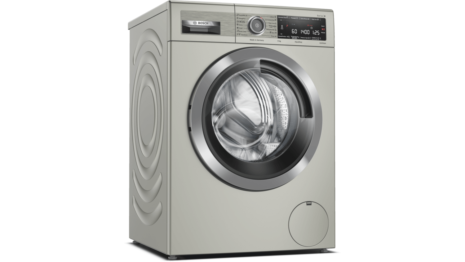 Washing Machine,Series 8, Allergy Plus,Silver,9 Kg,1400 Rpm WAV28MX0ME  غسالة ملابس,سلسة 8, سلفر 9 كيلو 1400 دوره صنعة خصيصا للبشره الحساسه