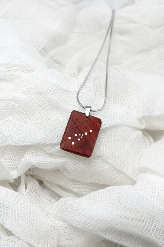 Χειροποίητο Ξύλινο Μενταγιόν Ζώδιο από Παντούκ - Παραλληλόγραμμο Κόσμημα με Αστέρια &amp; Ατσάλινη Αλυσίδα