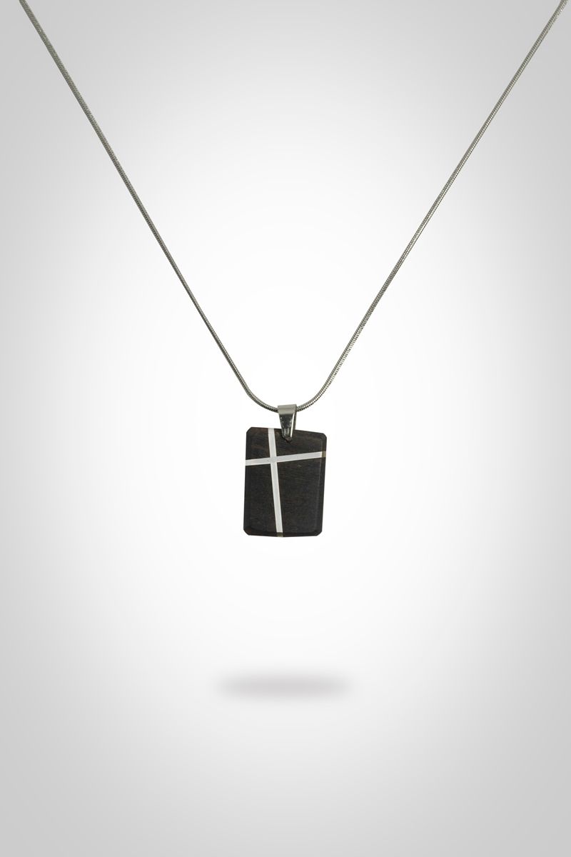 Χειροποίητος Ξύλινος Σταυρός από Έβενο με Ένθετο Άλπακα  - Μίνιμαλ Κόσμημα &amp; Ατσάλινή Αλυσίδα