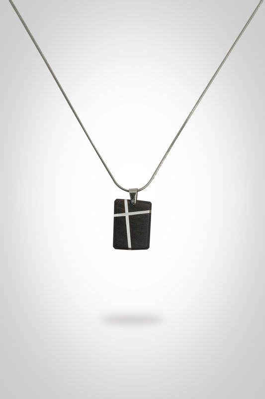 Χειροποίητος Ξύλινος Σταυρός από Έβενο με Ένθετο Άλπακα  - Μίνιμαλ Κόσμημα &amp; Ατσάλινή Αλυσίδα