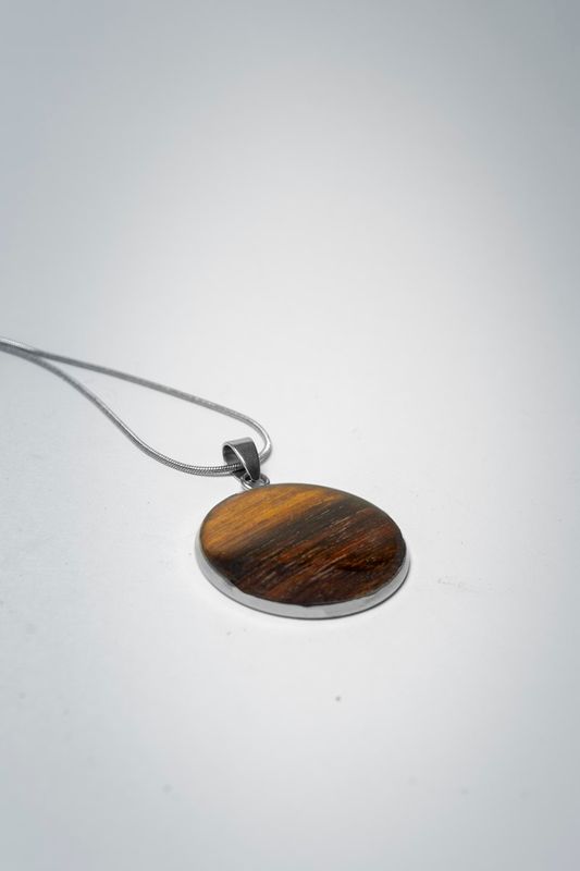 Χειροποίητο Μενταγιόν από Ξύλο Παλίσανδρου σε Ατσάλινη Βάση - Στρογγυλό Κολιέ με Αλυσίδα Snake