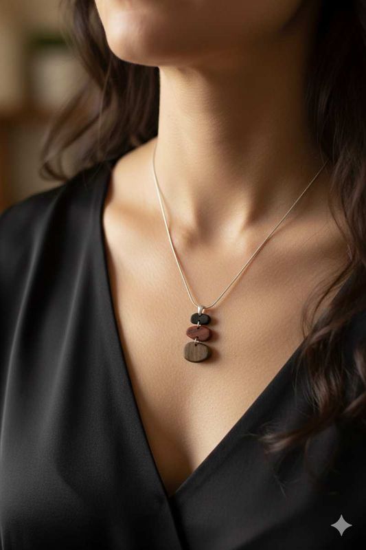 "Balance" – Χειροποίητο Ξύλινο Μενταγιόν από Έβενο,  Padauk &amp; Καρυδιά